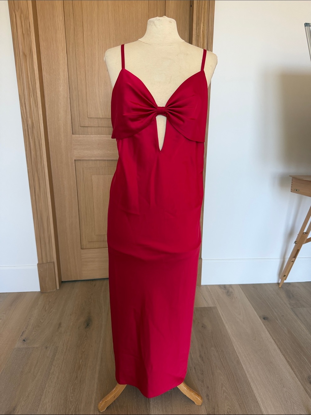 INC International Concepts Red Satin Bow-Front Slip Dress